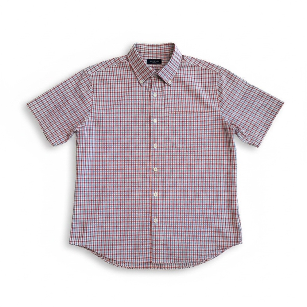 Men's Short-Sleeve SPERRY Checked Button-Down Shirt - Red/Blue, NEW